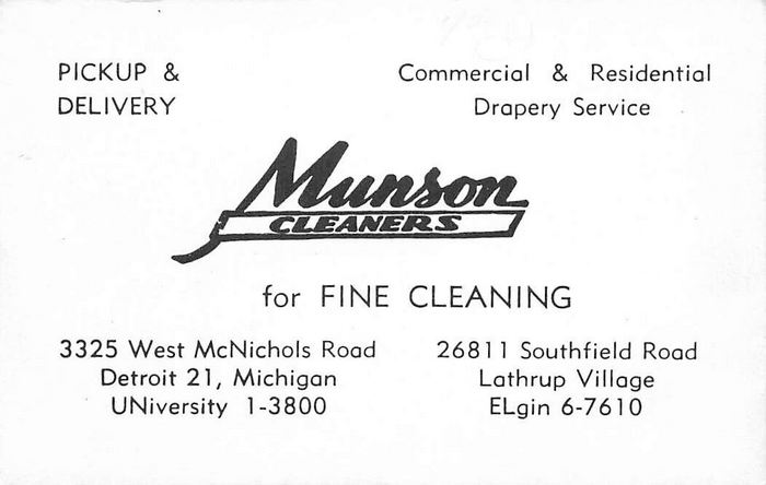 Munson Cleaners - Vintage Postcard Back (newer photo)